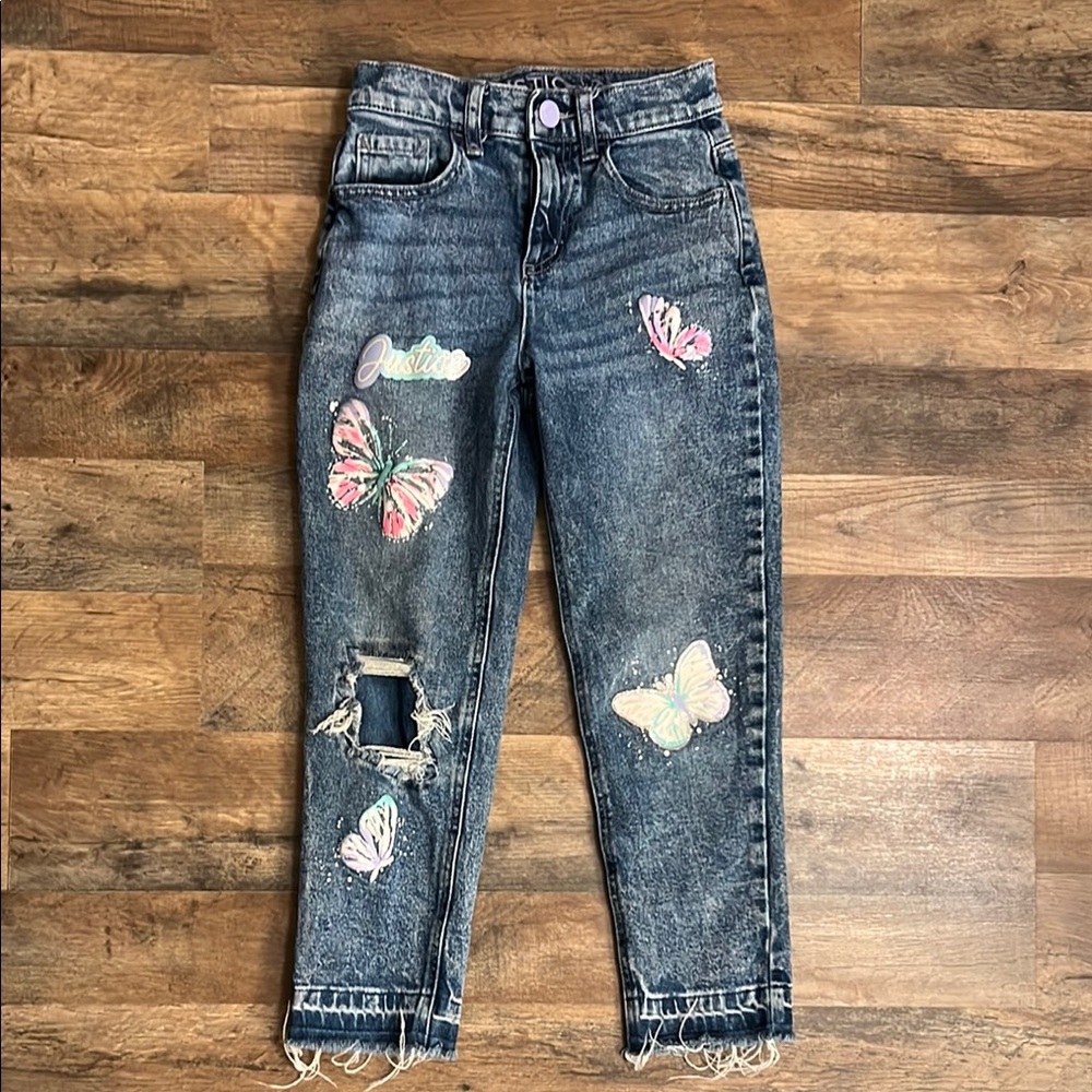 Justice Blue Butterfly Cropped Jeans